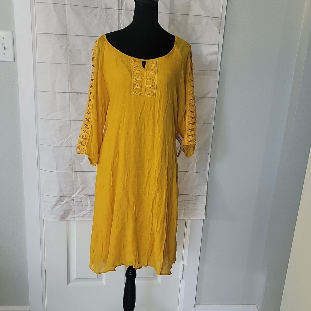Yellow Boho Lace-Trim Women's Dress